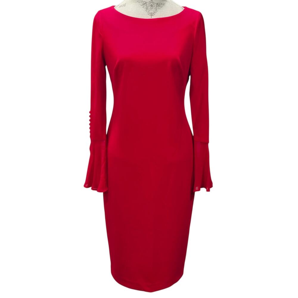 Calvin Klein Red Bell Sheer Sleeve Sheath Dress